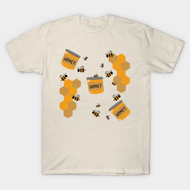 Golden Honeycomb and Busy Bees T-Shirt by Maddyslittlesketchbook